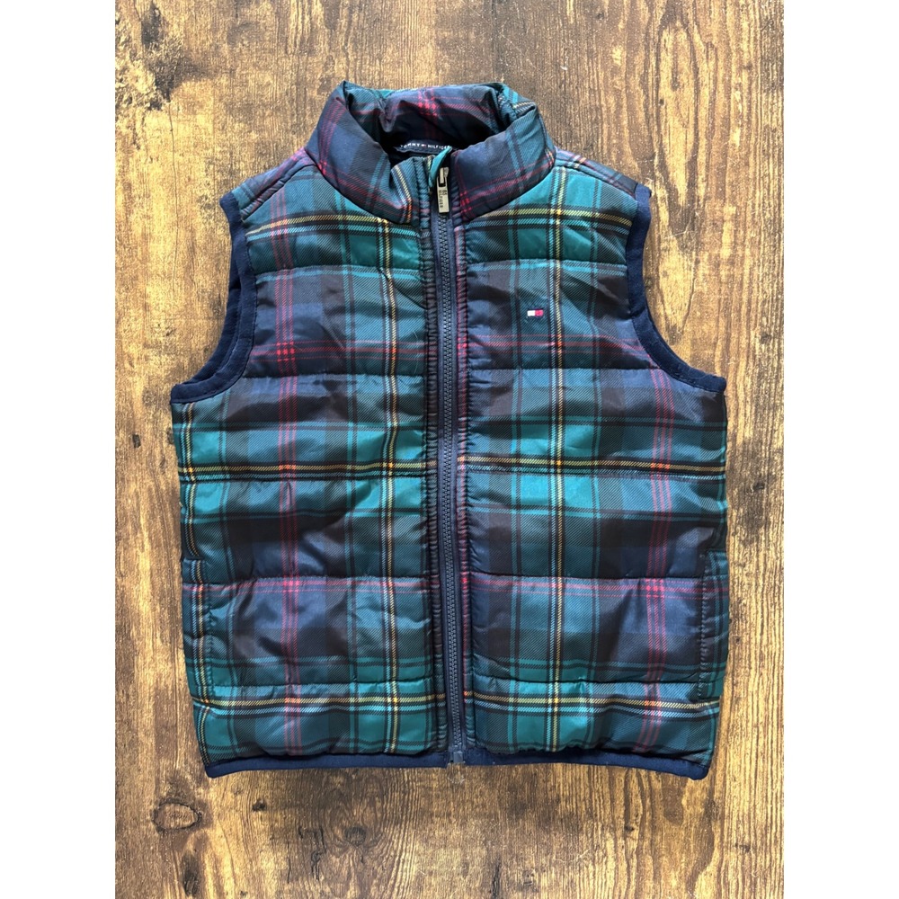 Tommy Hilfiger Baby Boy Plaid Puffer Vest Green Navy Tartan 18M